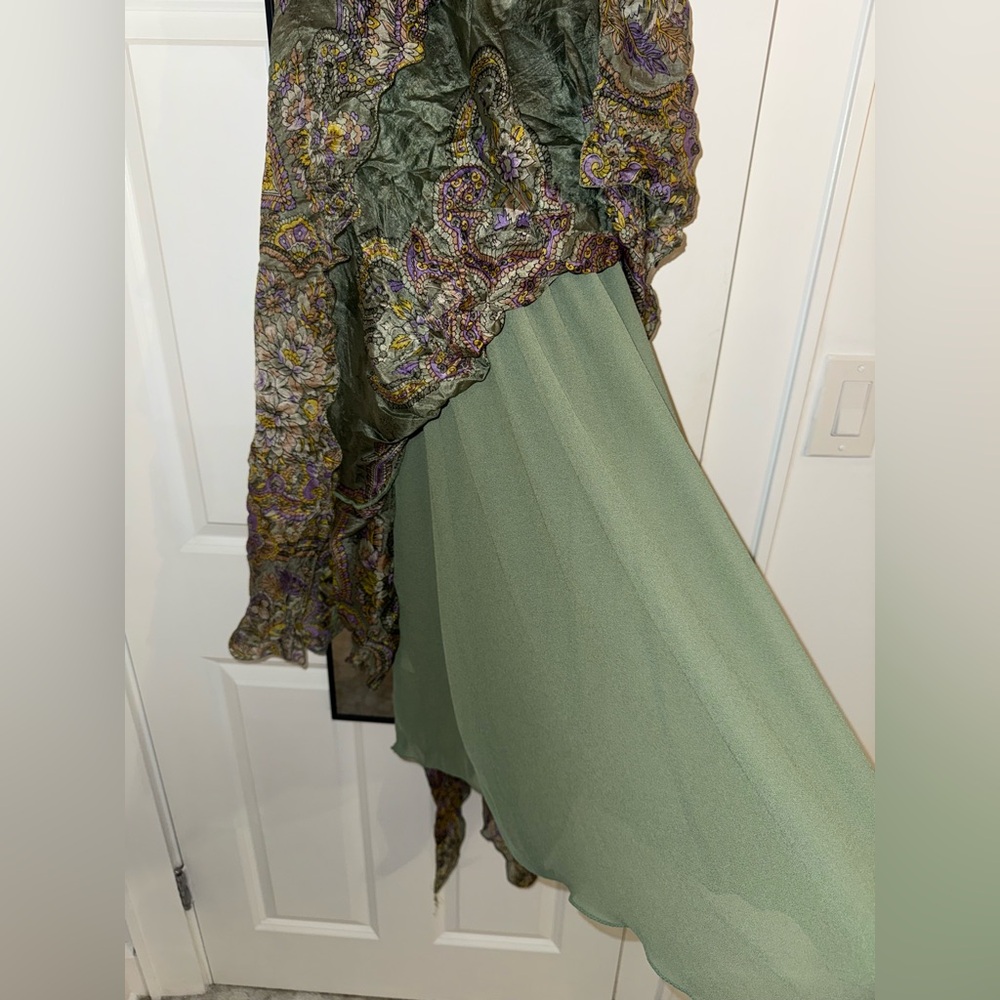 Vintage 90s silk paisley green fairy dress - Picture 9 of 12